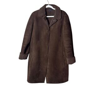 Vtg Lands End Afghan Penny Lane Coat Medium Brown Faux Suede Shearling Rancher